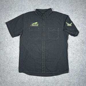 Arctic Cat Snap Buttoned Shirt Mens XL Black Green Patch Logo‎ Short Sleeve